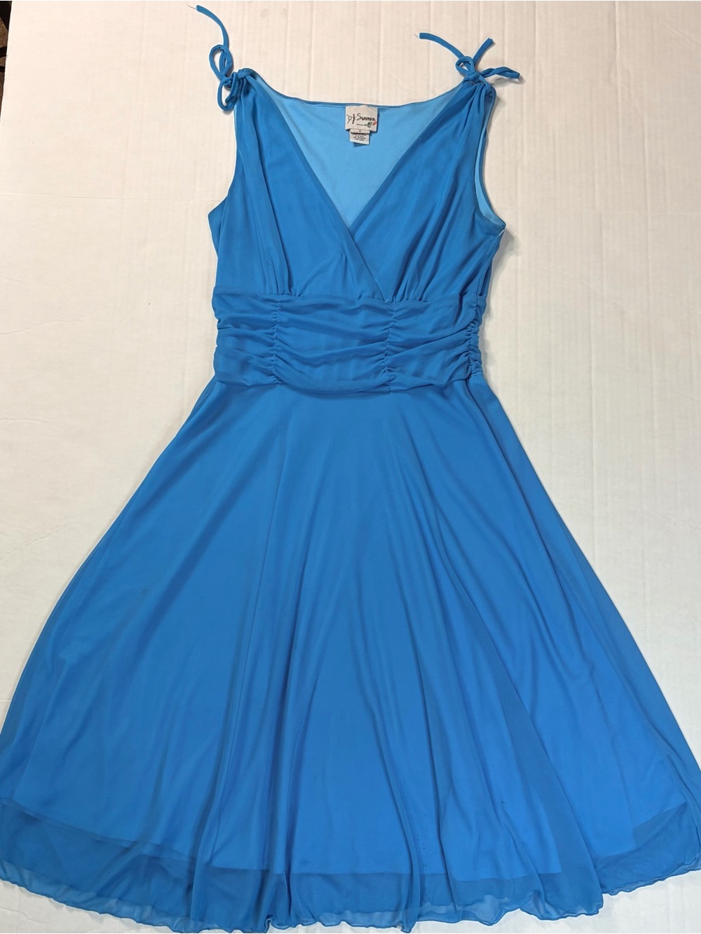 Sky Blue Tie-Shoulder V-Neck A-Line Dress